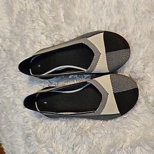 fRANK Mully Flat Black & Cream Woven Pointed Toe Slip On Ballet Shoes Size‎ 7
